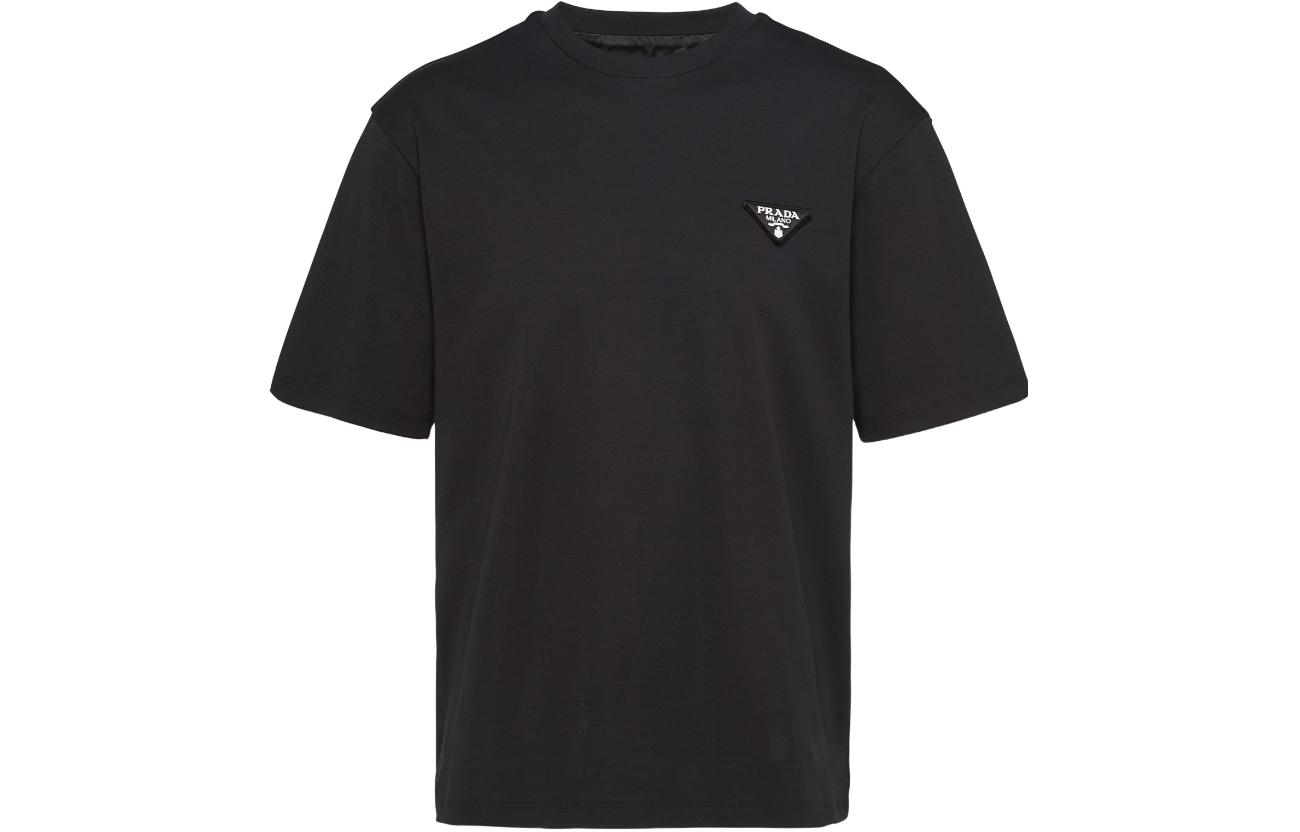 Order 普拉达黑色纯色徽标圆领T恤。 UJN837-240-F0002-S-WMO