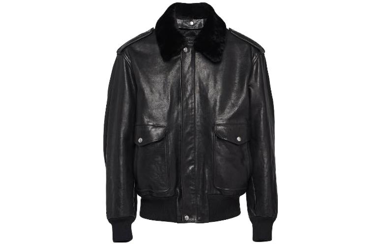 PRADA  Black Glossy Zip-Up Jacket with Collar. UPW472-13C2-F0002-S-232