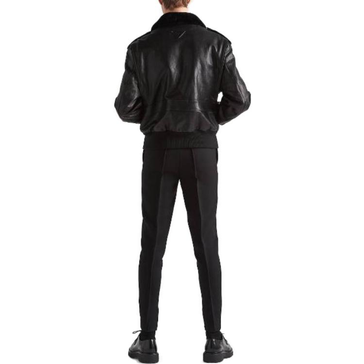 Shop PRADA  Black Glossy Zip-Up Jacket with Collar. UPW472-13C2-F0002-S-232