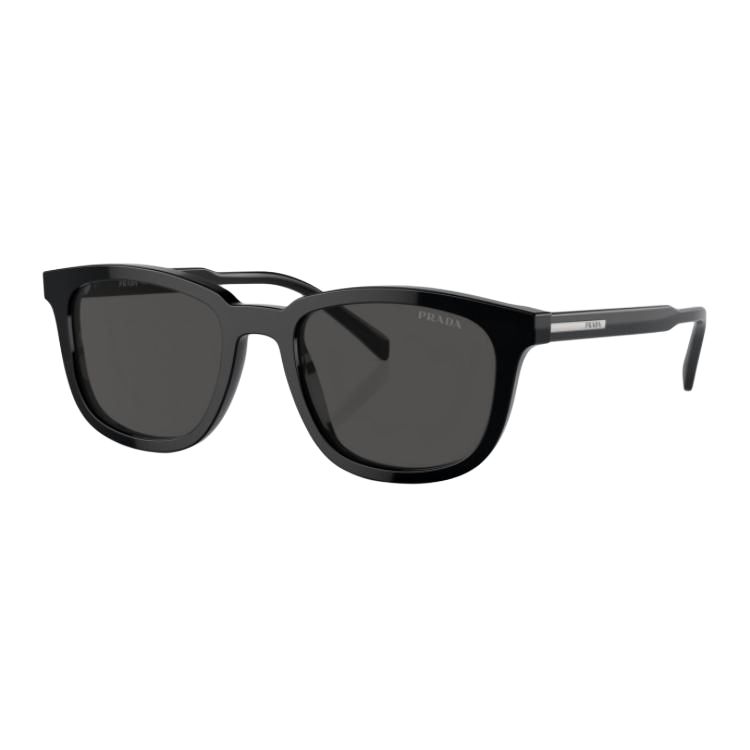 PRADA  Black Irregular Acetate Sunglasses with Logo Temple Detail. PRA5A3FC