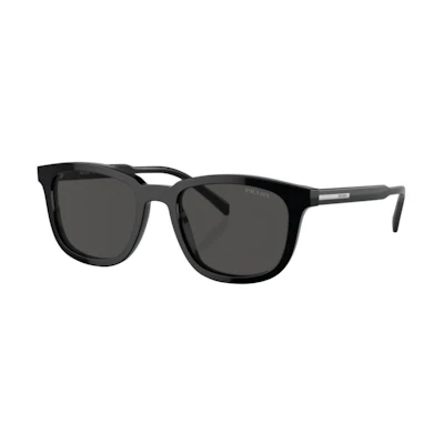 PRADA Black Irregular Acetate Sunglasses with Logo Temple Detail. PRA5A3FC