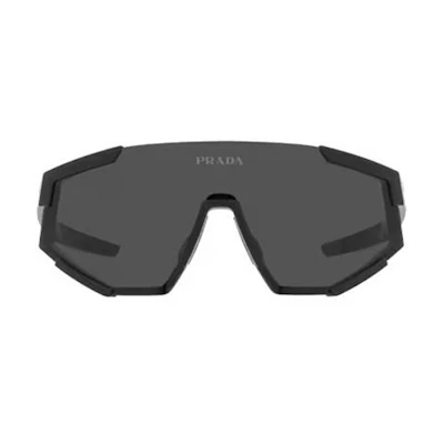 PRADA Black Irregular Plastic Sunglasses with Letter Logo Temple Design PS04WSDG006F