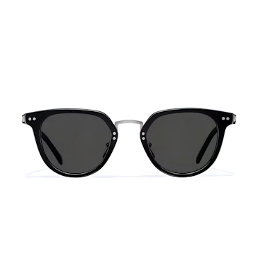 PRADA Black Irregular Shaped Sunglasses with Engraved Temples. SPR17YF1ABFE03RC049