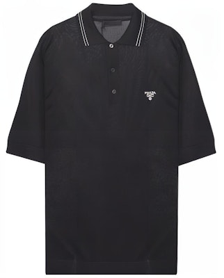 PRADA Black Knit Polo Shirt with Solid Color Embroidered Logo UMB2741ZRP-F0002 Order PRADA Black Knit Polo Shirt with Solid Color Embroidered Logo UMB2741ZRP-F0002
