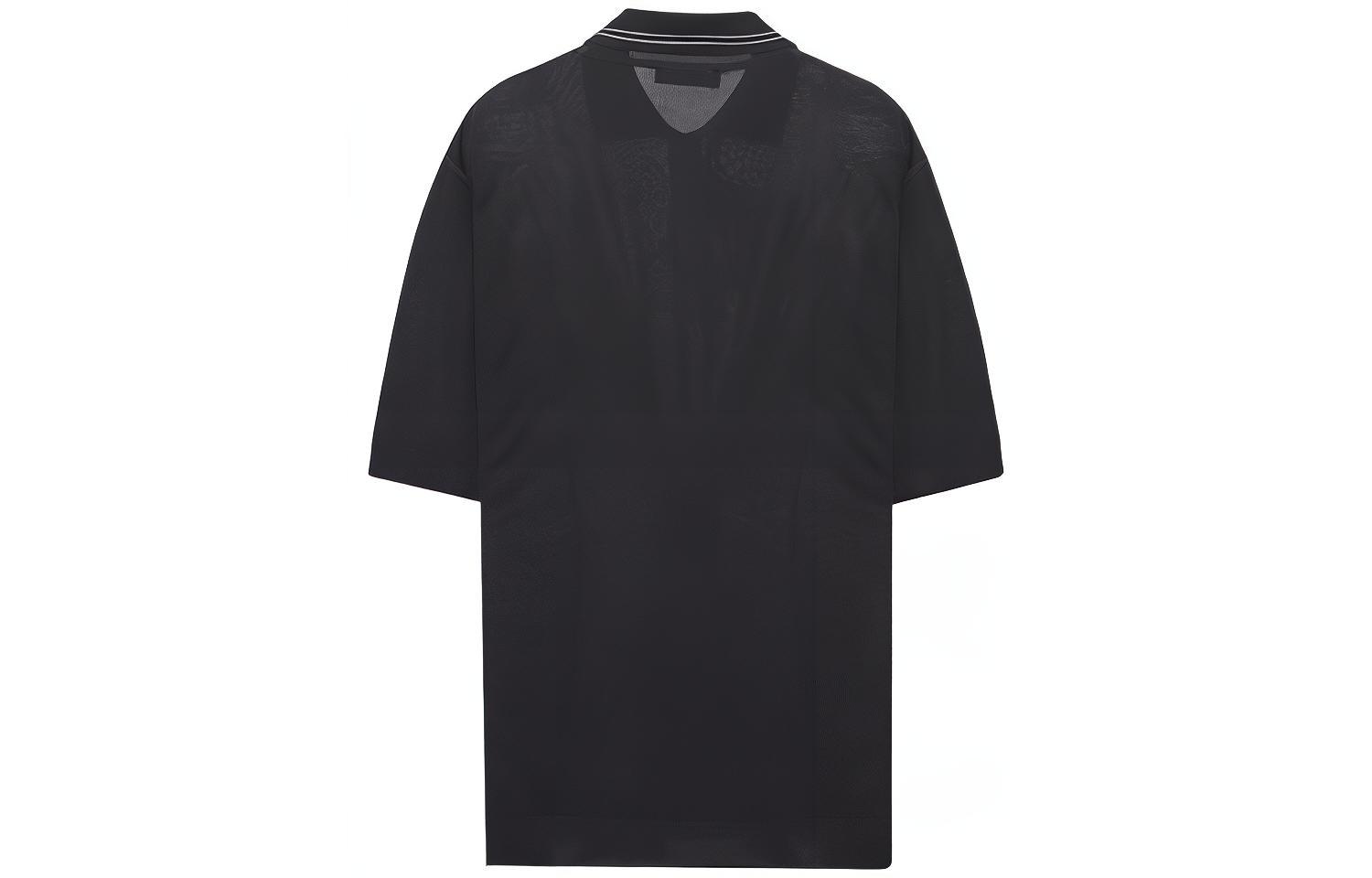 Lookbook PRADA  Black Knit Polo Shirt with Solid Color Embroidered Logo UMB2741ZRP-F0002