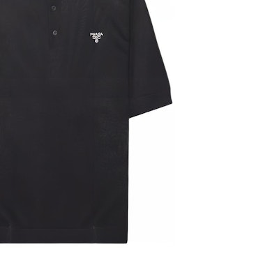 PRADA Black Knit Polo Shirt with Solid Color Embroidered Logo UMB2741ZRP-F0002 Details for PRADA Black Knit Polo Shirt with Solid Color Embroidered Logo UMB2741ZRP-F0002