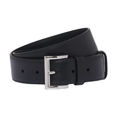 PRADA Black Leather Triangle Logo Belt 3.5cm 1CC545_8NQ_F0002