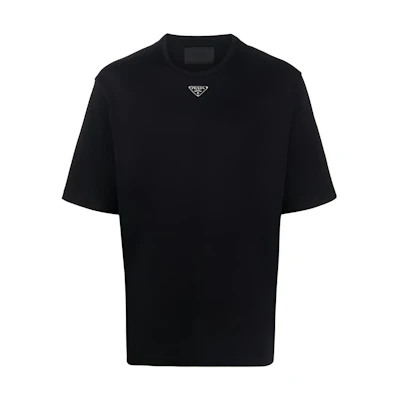 PRADA Black Logo Crewneck Relaxed Fit T-Shirt. UJN86-1240-F0002