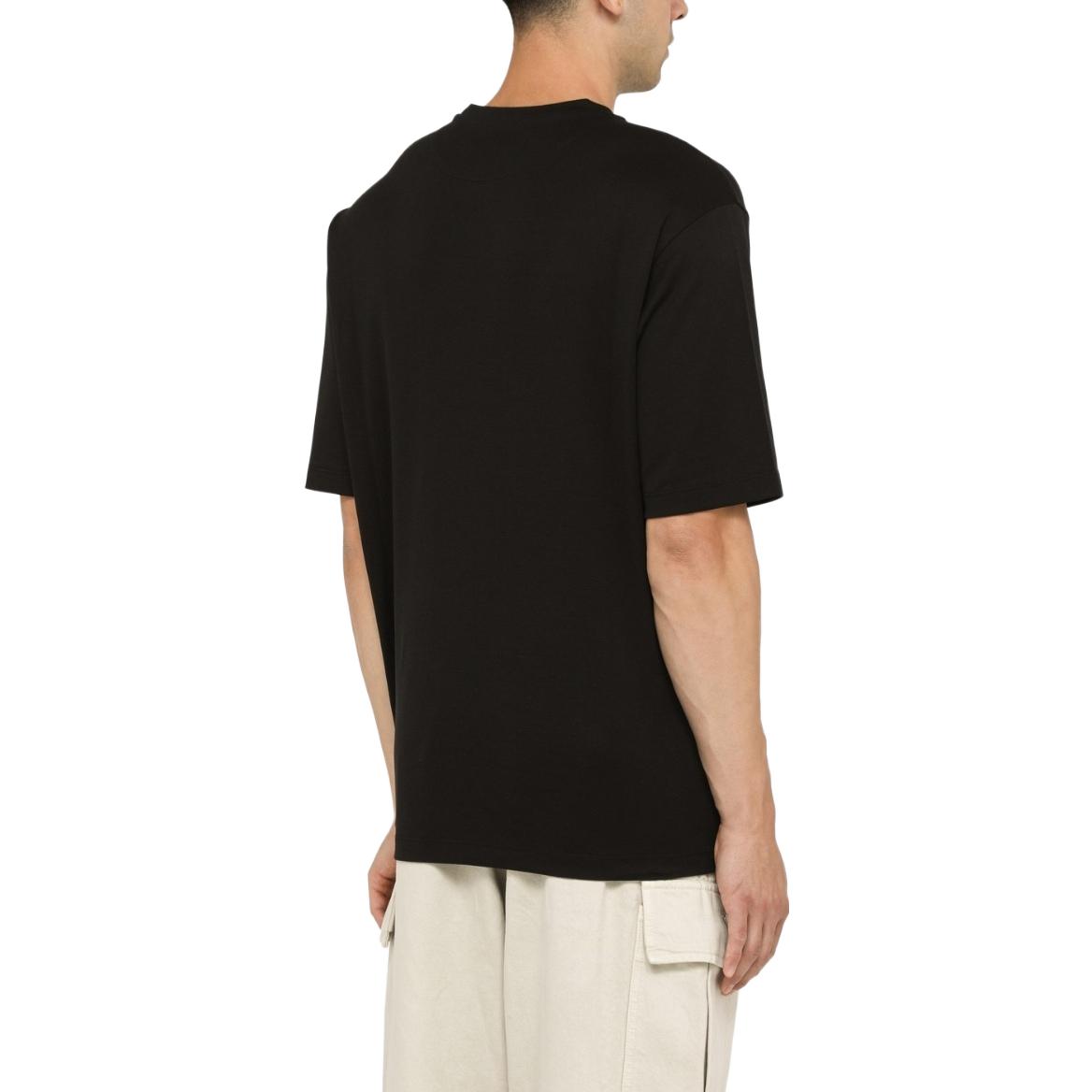 Shop PRADA  Black Logo Crewneck Relaxed Fit T-Shirt. UJN86-1240-F0002