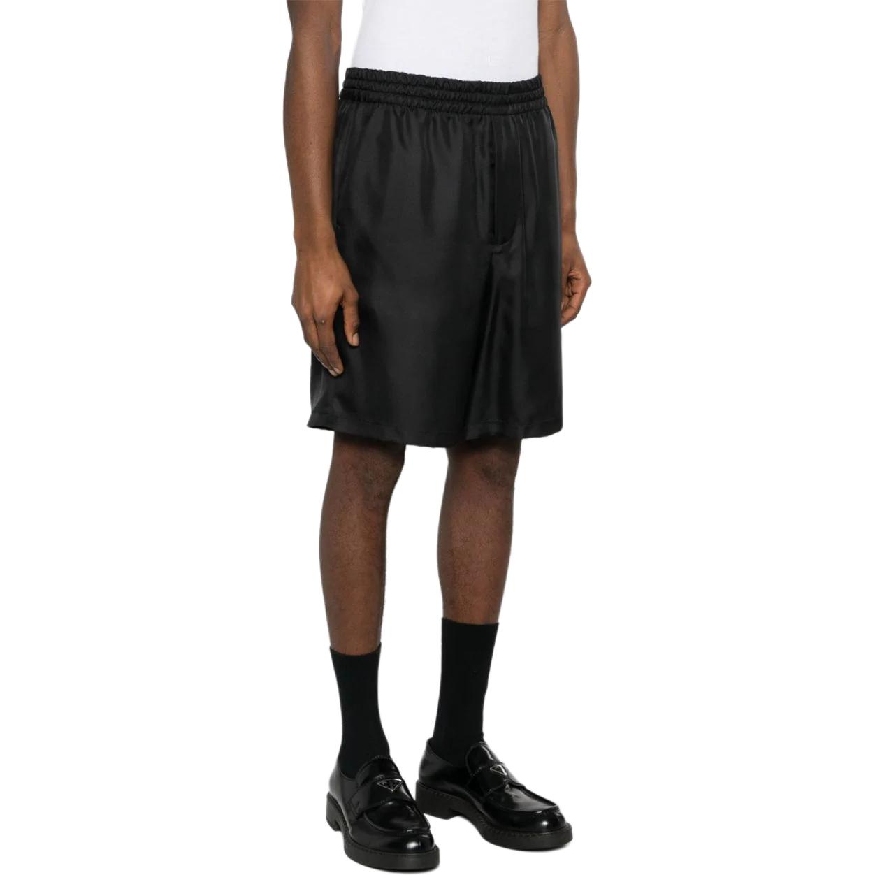 Purchase 普拉达 黑色徽标松紧腰直筒休闲短裤 SPH3761QWCF0002