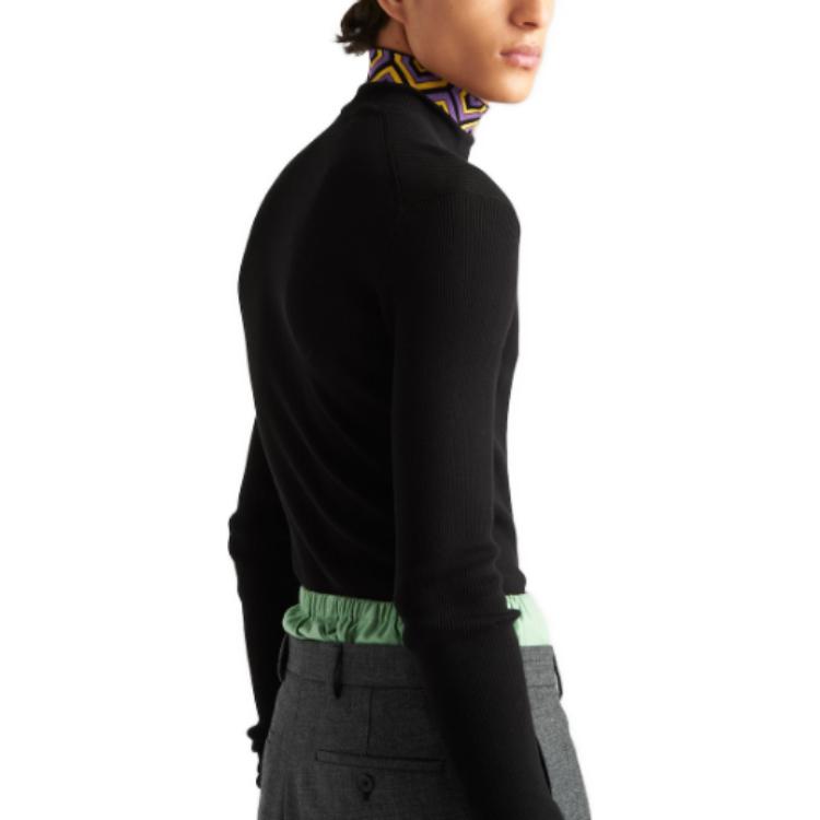 Purchase PRADA 黑色標誌提花高領毛衣 UMR527-11KL-F0F2P-S-222