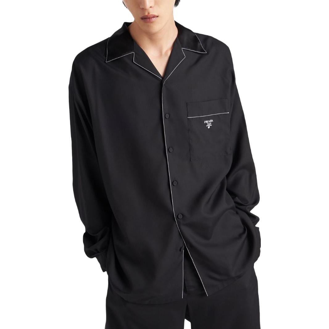 Lookbook PRADA 黑色對比車線長袖襯衫 帶logo圖案印花 SC737-10HX-F0002-S-OOO