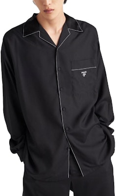 PRADA 黑色對比車線長袖襯衫 帶logo圖案印花 SC737-10HX-F0002-S-OOO Lookbook PRADA 黑色對比車線長袖襯衫 帶logo圖案印花 SC737-10HX-F0002-S-OOO