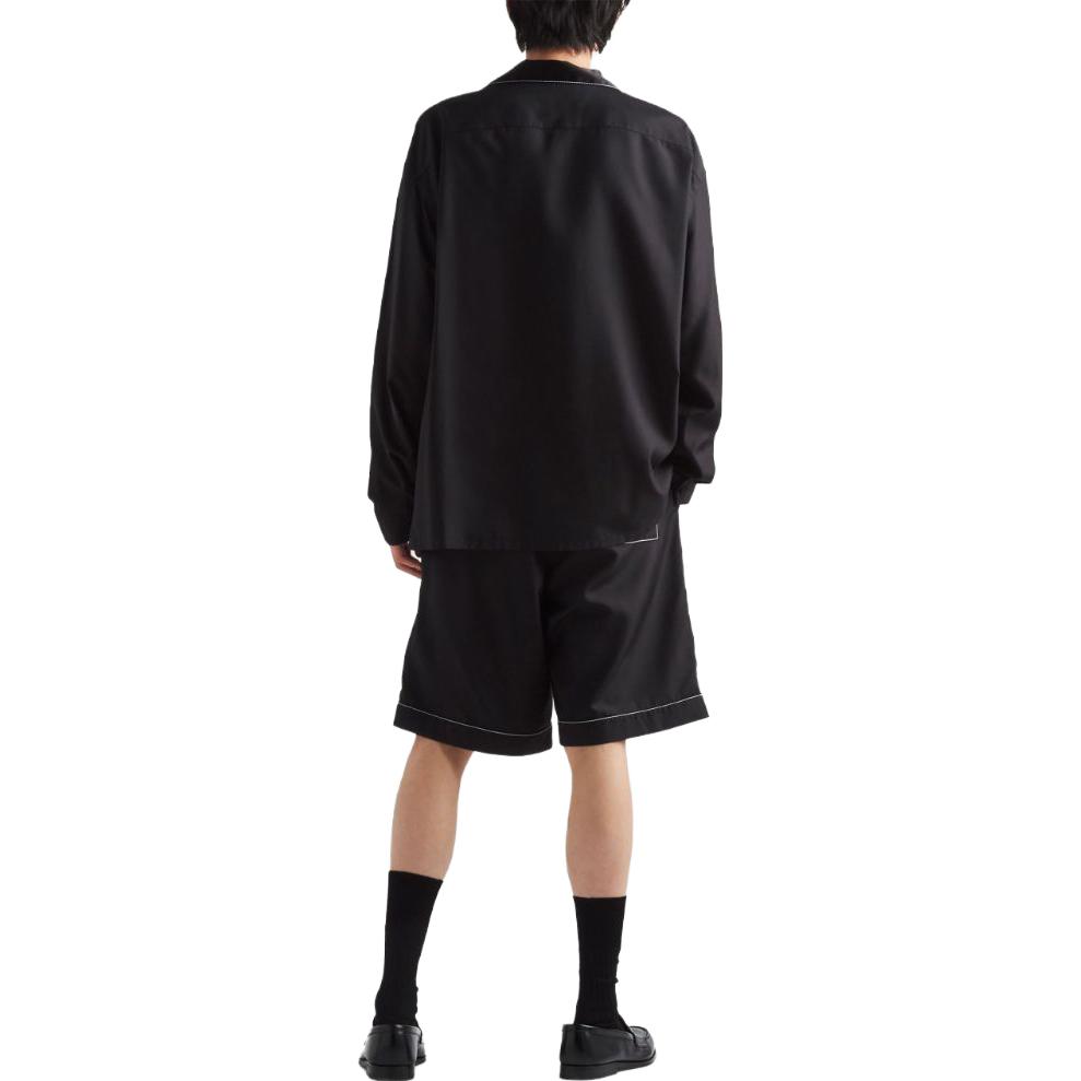 Shop PRADA 黑色對比車線長袖襯衫 帶logo圖案印花 SC737-10HX-F0002-S-OOO