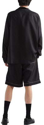 PRADA 黑色對比車線長袖襯衫 帶logo圖案印花 SC737-10HX-F0002-S-OOO Shop PRADA 黑色對比車線長袖襯衫 帶logo圖案印花 SC737-10HX-F0002-S-OOO
