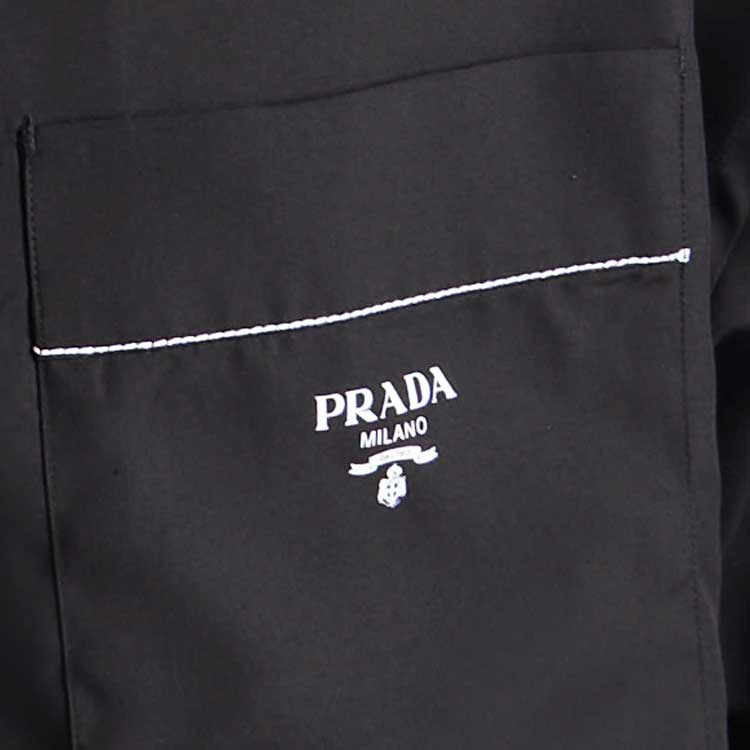 Sizing PRADA 黑色對比車線長袖襯衫 帶logo圖案印花 SC737-10HX-F0002-S-OOO