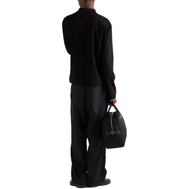 Purchase PRADA  Black Long Sleeve Polo Shirt with Logo Triangle Patch. UJL59B-1YR4-F0002-S-OOO