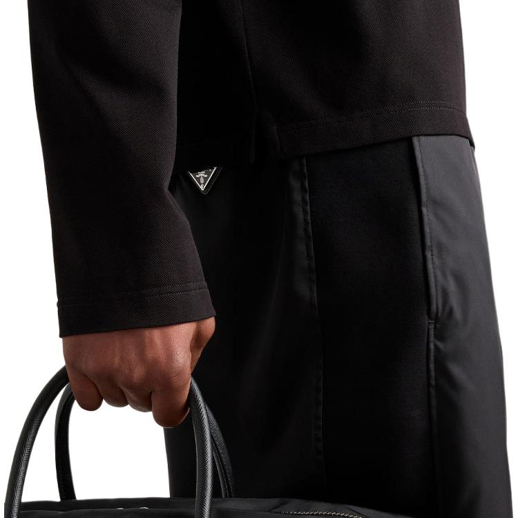 Sizing PRADA  Black Long Sleeve Polo Shirt with Logo Triangle Patch. UJL59B-1YR4-F0002-S-OOO