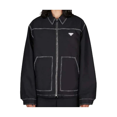 PRADA Black Loose-Fit Long Sleeve Jacket with Zipper and Logo. SGC278-11HJ-F0002