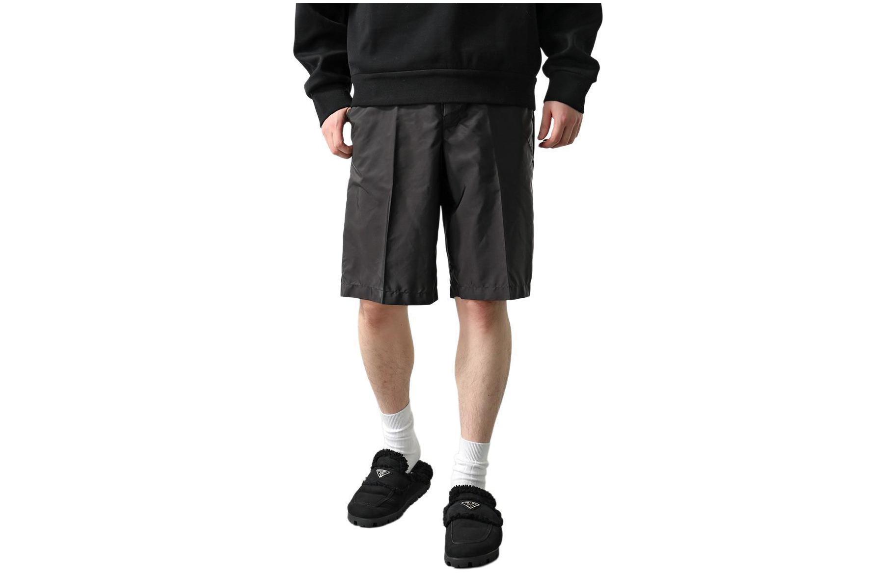 PRADA  Black Mid-Waist Casual Shorts with Logo and Zipper Design. SPG32-1WQ9-F0002