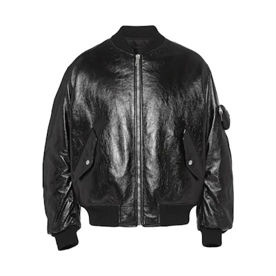 PRADA Black Nappa Leather Bomber Jacket with Baseball Collar. UPW399-1ZFE-F0002