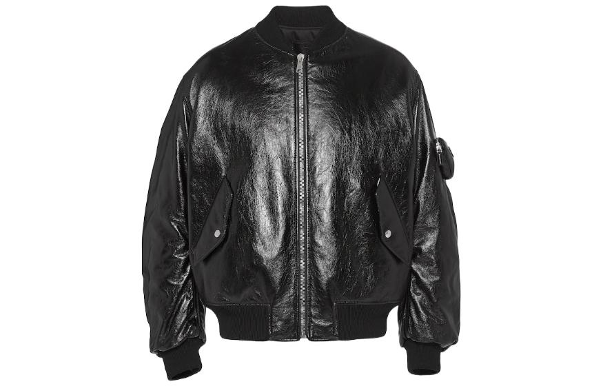 Order PRADA  Black Nappa Leather Bomber Jacket with Baseball Collar. UPW399-1ZFE-F0002