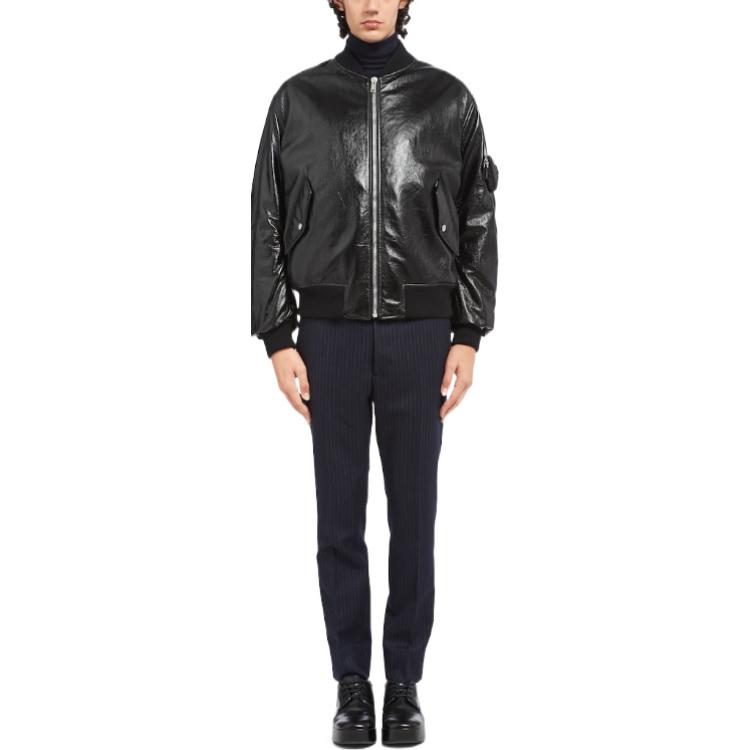 Lookbook PRADA  Black Nappa Leather Bomber Jacket with Baseball Collar. UPW399-1ZFE-F0002