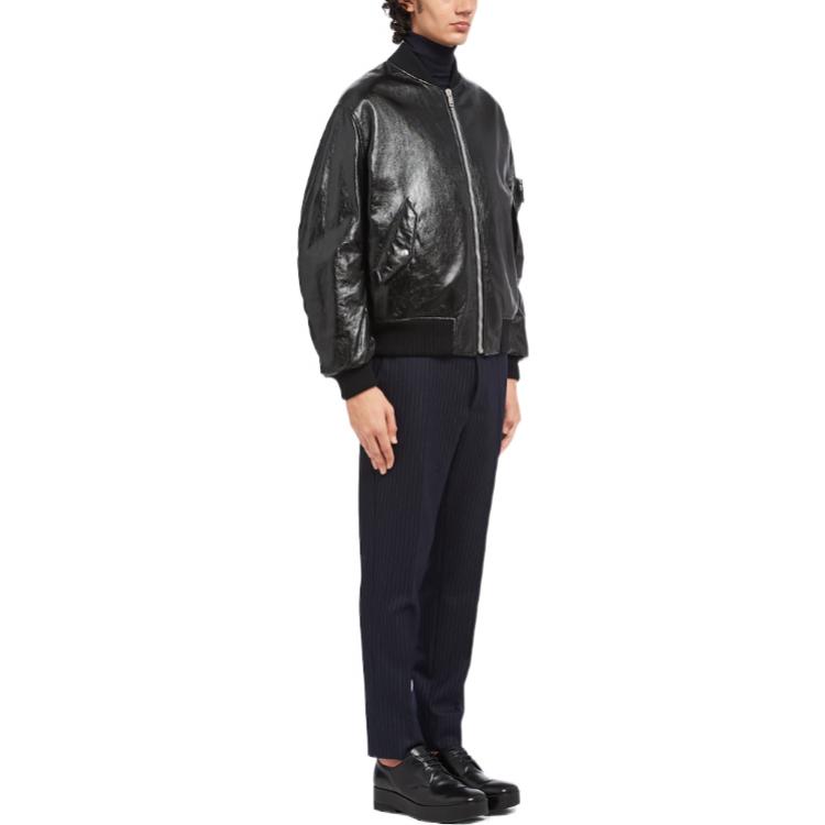 Purchase PRADA  Black Nappa Leather Bomber Jacket with Baseball Collar. UPW399-1ZFE-F0002