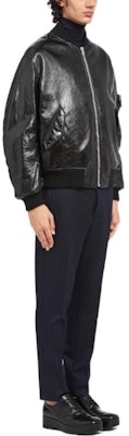 PRADA Black Nappa Leather Bomber Jacket with Baseball Collar. UPW399-1ZFE-F0002 Purchase PRADA Black Nappa Leather Bomber Jacket with Baseball Collar. UPW399-1ZFE-F0002