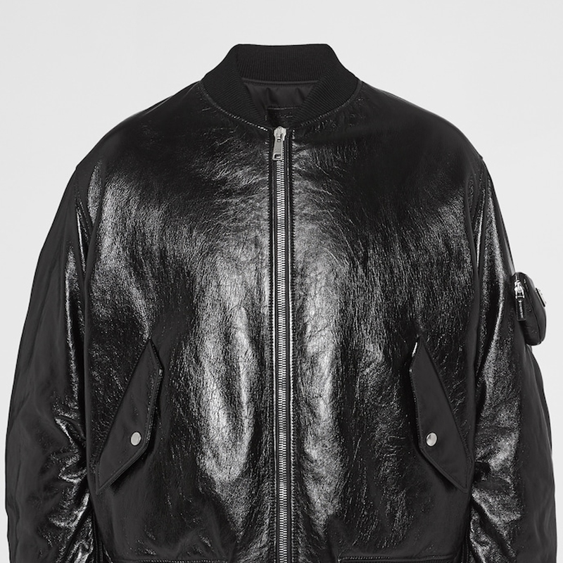 Details for PRADA  Black Nappa Leather Bomber Jacket with Baseball Collar. UPW399-1ZFE-F0002