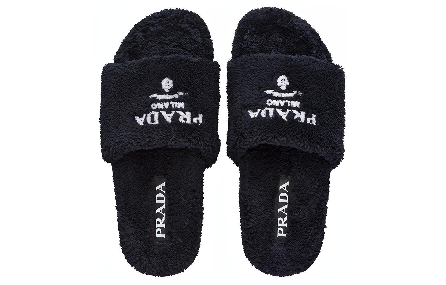 Shop 普拉达黑色绒面拖鞋 2X3065_H39_F0967