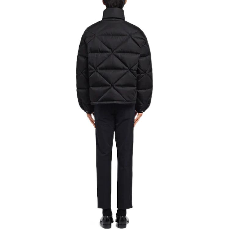 Shop PRADA  Black Puffer Jacket with Hidden Hood and Stand Collar SGB803-1WQ8-F0002-S-202