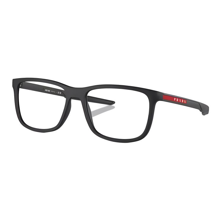 PRADA  Black Rectangular Metal Nylon Optical Glasses with Logo. PS07OV1BO1O1