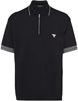 PRADA Black Short-Sleeve Polo Shirt with Front Logo Print. UMB488-12D8-F0002-S-231 PRADA Black Short-Sleeve Polo Shirt with Front Logo Print. UMB488-12D8-F0002-S-231