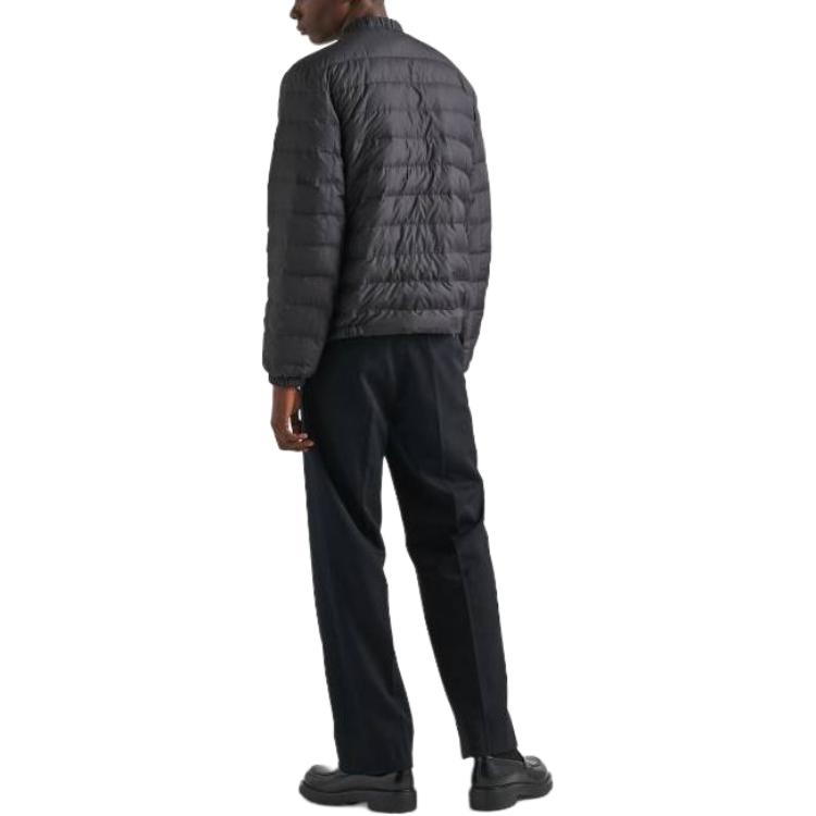 Shop PRADA  Black Short Polyester Down Jacket with Logo and Zip-up Design. SGC564-13IL-F0002-S-OOO