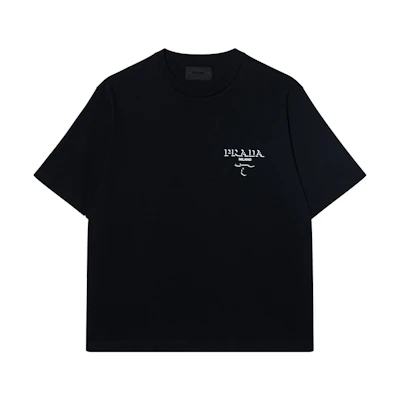 PRADA Black Short Sleeve T-Shirt with Logo Print Crew Neck UJN896-14K7-F0002-S-OOO