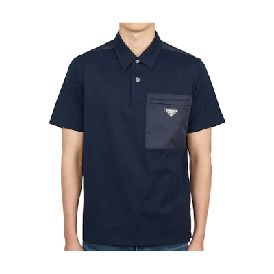 PRADA Black Short Sleeve T-Shirt with Logo Print and Buttons UJN703-1YED-F044V
