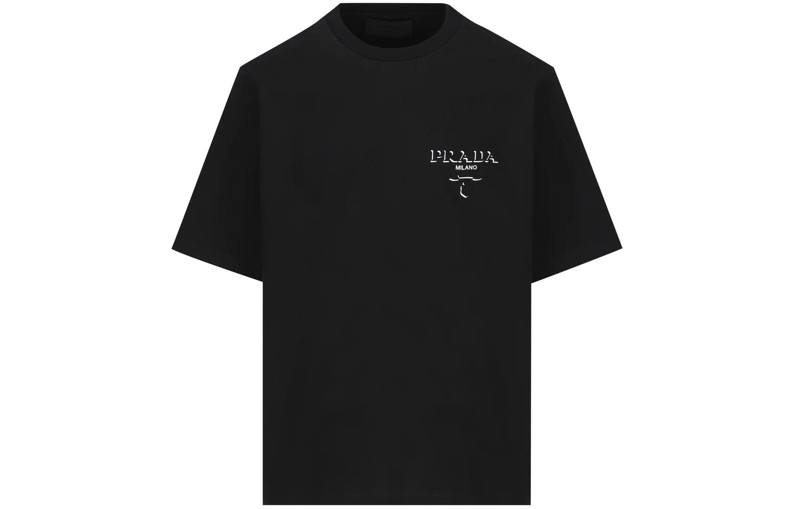 Order 프라다 블랙 로고 프린트 크루넥 반팔 티셔츠 UJN896-14K7-F0002-S-OOO