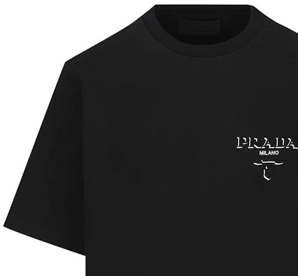 프라다 블랙 로고 프린트 크루넥 반팔 티셔츠 UJN896-14K7-F0002-S-OOO Details for 프라다 블랙 로고 프린트 크루넥 반팔 티셔츠 UJN896-14K7-F0002-S-OOO