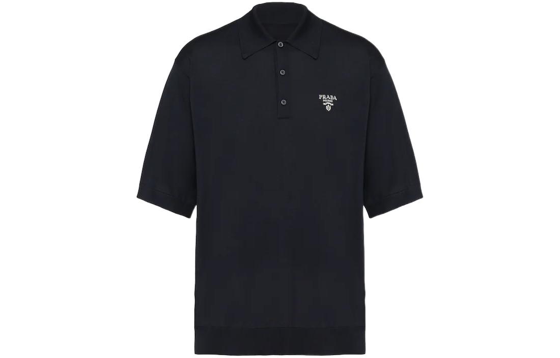PRADA  Black Silk Short-Sleeve Polo Shirt with Three Buttons UMB355-102O-F0002-S-221