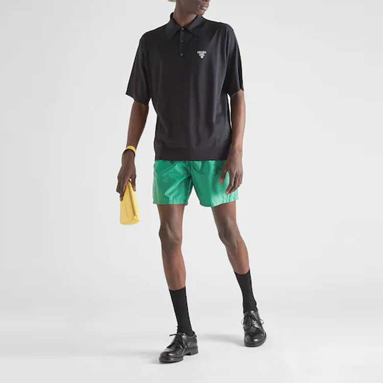 Lookbook PRADA  Black Silk Short-Sleeve Polo Shirt with Three Buttons UMB355-102O-F0002-S-221