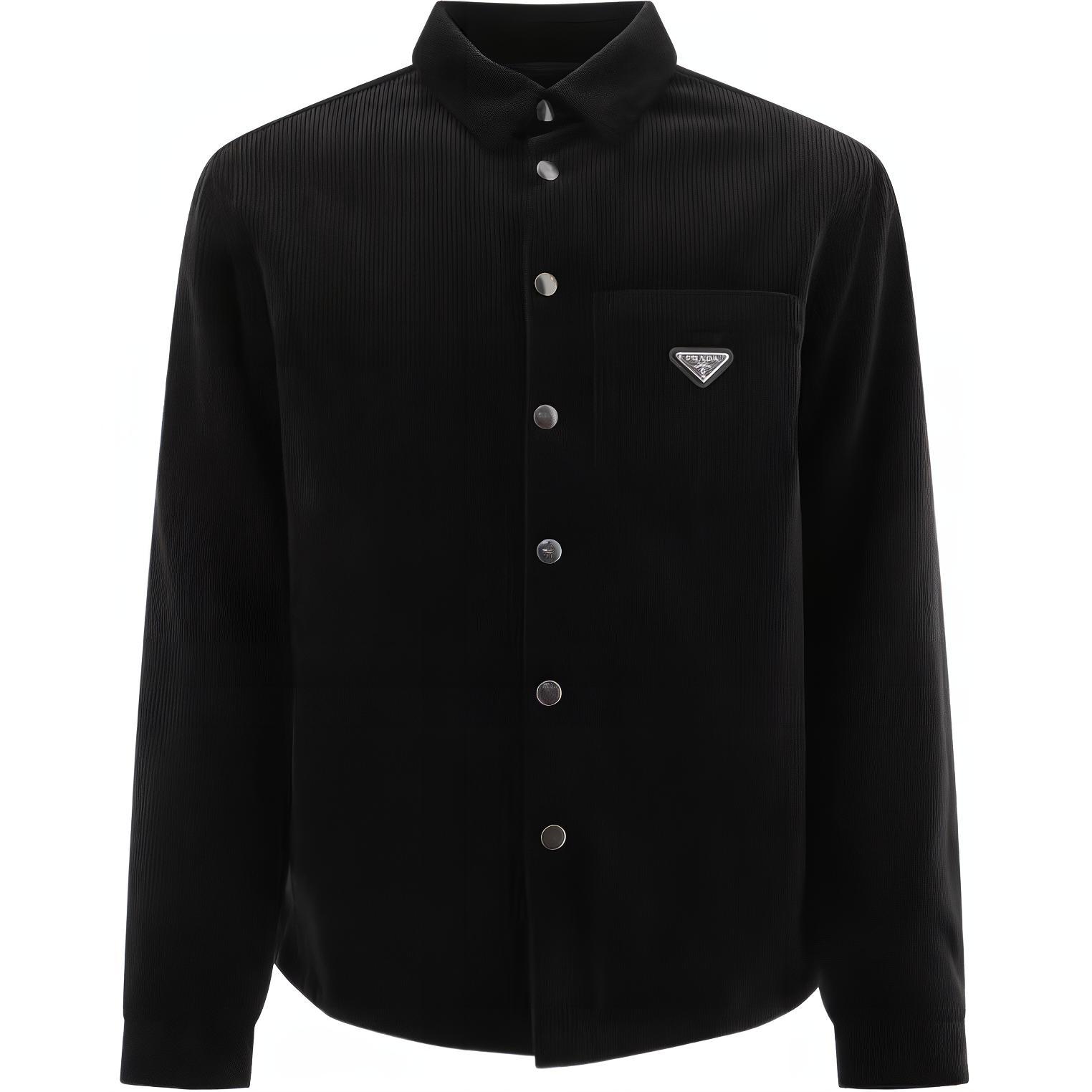 Order PRADA Baju Lengan Panjang Hitam Single-Breasted dengan Butiran Logo. SC554M-144R-F0002