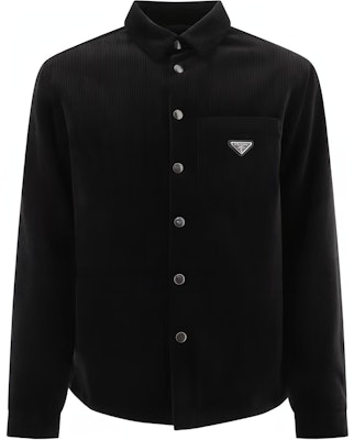 PRADA Baju Lengan Panjang Hitam Single-Breasted dengan Butiran Logo. SC554M-144R-F0002 Order PRADA Baju Lengan Panjang Hitam Single-Breasted dengan Butiran Logo. SC554M-144R-F0002