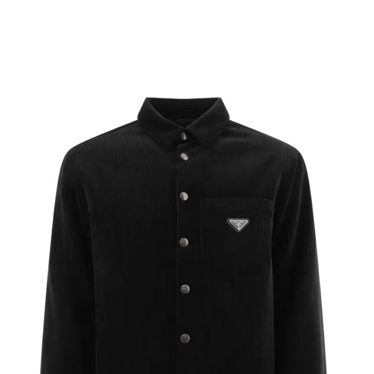 Details for PRADA Baju Lengan Panjang Hitam Single-Breasted dengan Butiran Logo. SC554M-144R-F0002