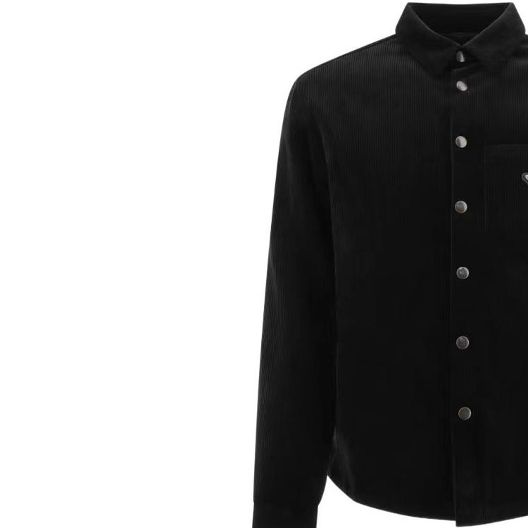 Cheap PRADA Baju Lengan Panjang Hitam Single-Breasted dengan Butiran Logo. SC554M-144R-F0002