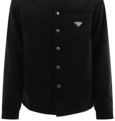 PRADA Baju Lengan Panjang Hitam Single-Breasted dengan Butiran Logo. SC554M-144R-F0002 1