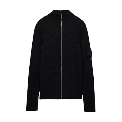 PRADA Black Slim-Fit Knit Sweater with Solid Logo Patch. UMG355-15O6-F0002-S-OOO