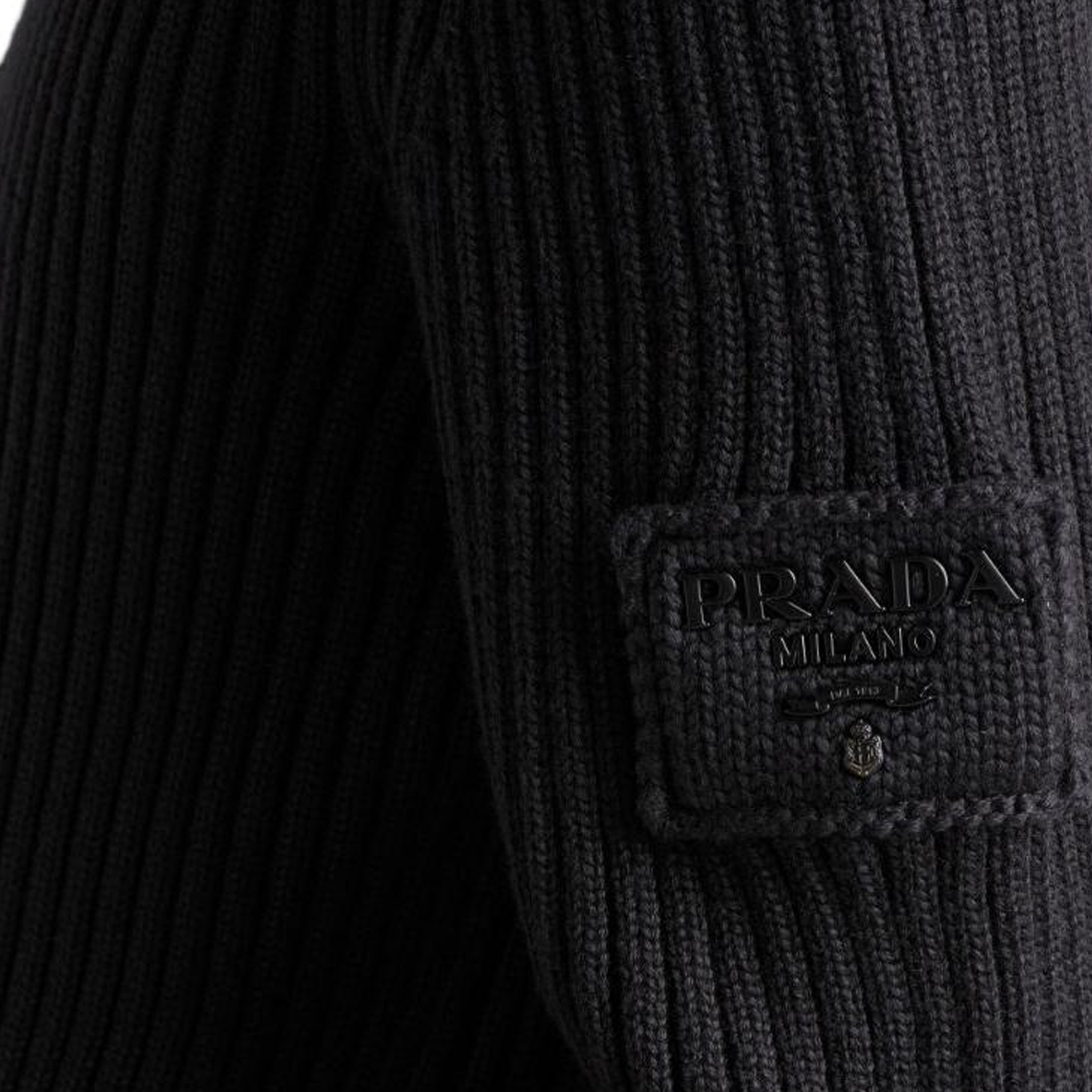 Details for PRADA  Sweater Hitam Slim-Fit Knit dengan Logo Patch. UMG355-15O6-F0002-S-OOO