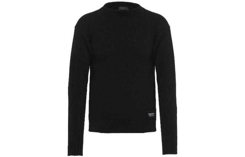 Order PRADA Baju Sejuk Hitam Lengan Panjang Rajut Warna Solid UMB198-1KVZ-F0002