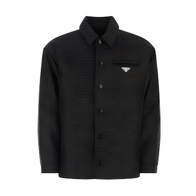 PRADA Black Solid Color Letter Logo Point Collar Long-Sleeve Jacket. SC615-11FC-F0002-S-221
